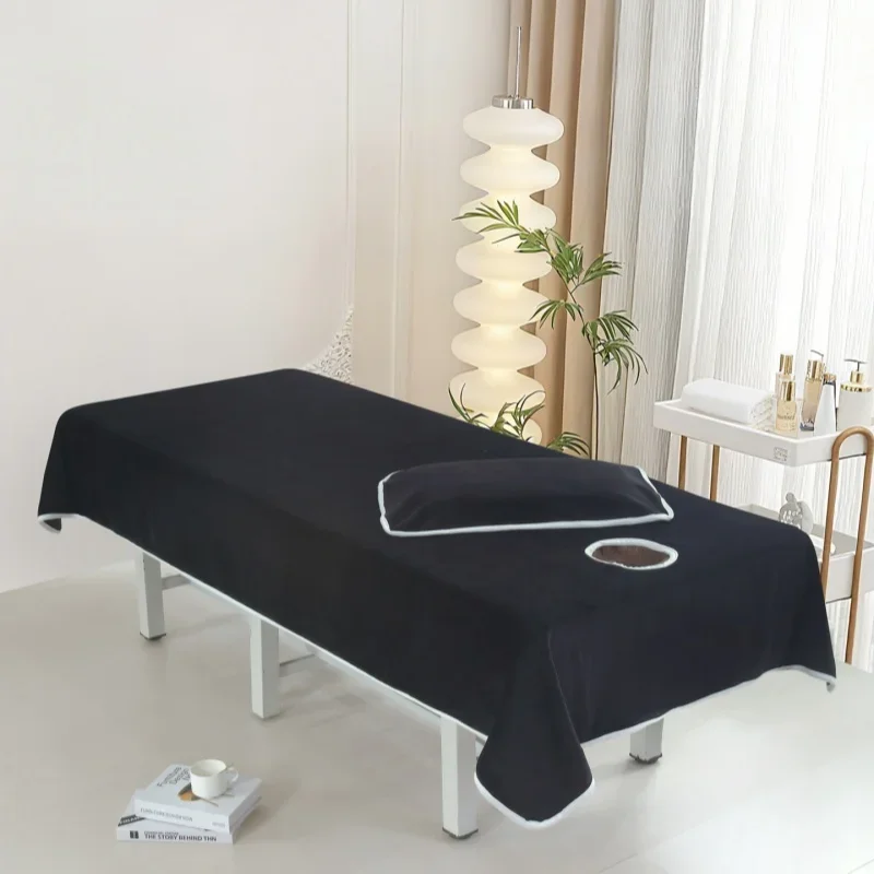 Solid color hemming with holes milk fleece beauty salon special bedspread comfortable and dirty bedspread 2-piece set