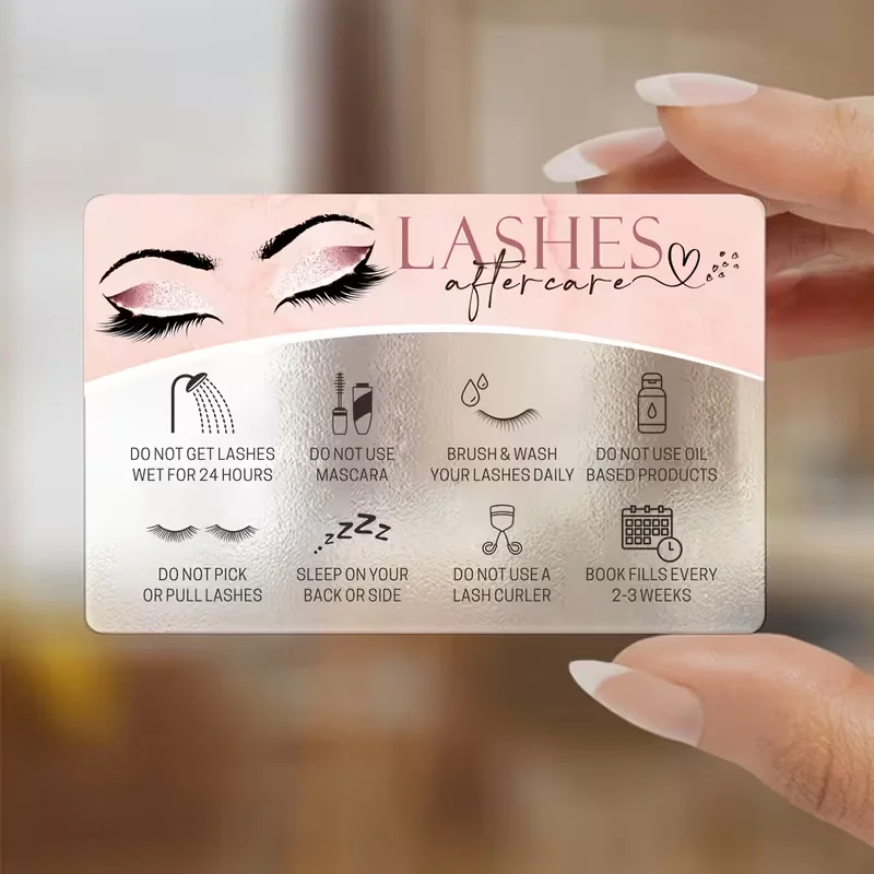 Transparent Plastic Eyelash Care Card - Waterproof PVC Salon Extension Card, Rounded Corner Design, Single-Sided Commercial Use
