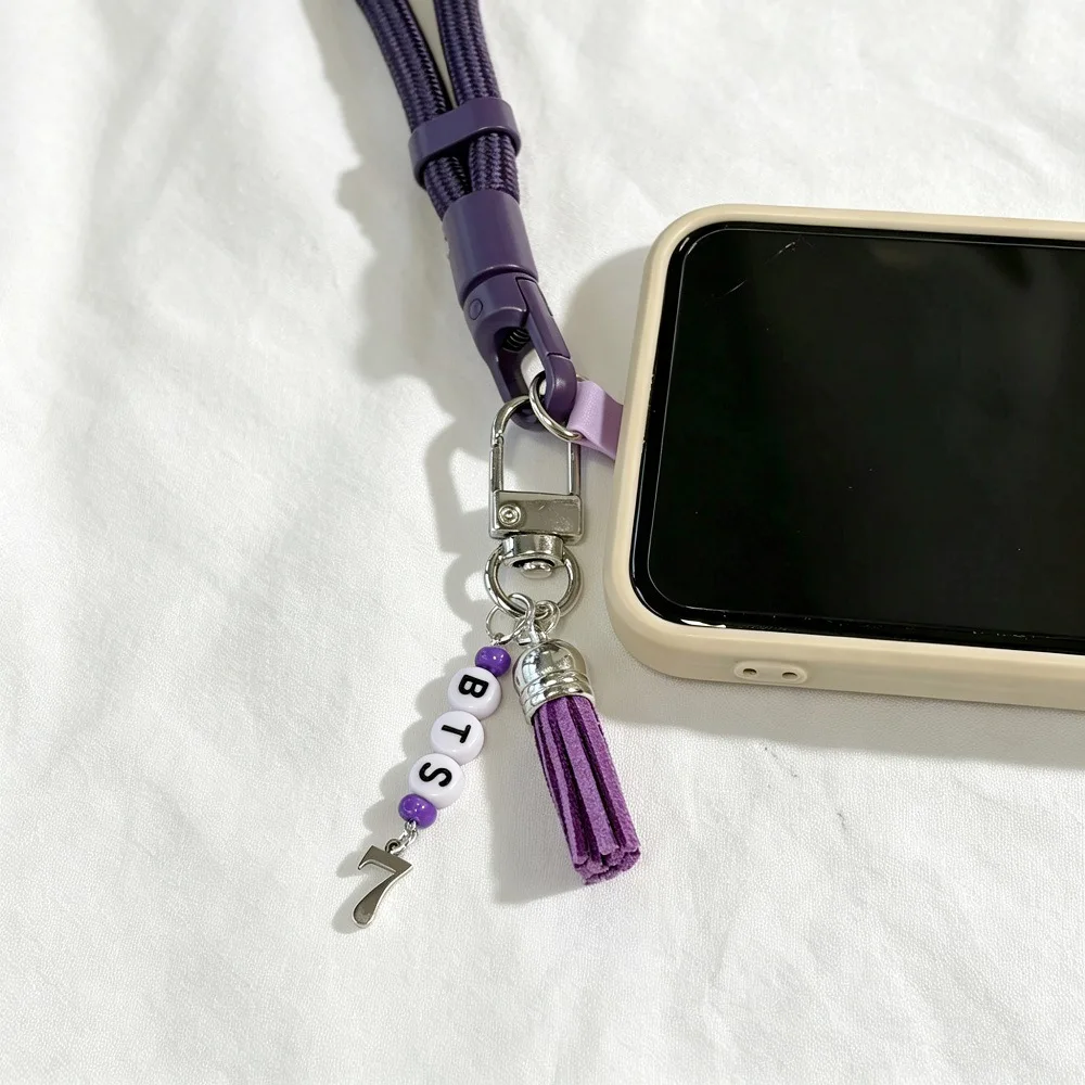 Kpop BTS Keychain Purple Tassel Number 7 Charm Beaded Bag Charm Phone Pendant ARMY Concert Fans Gift view 3