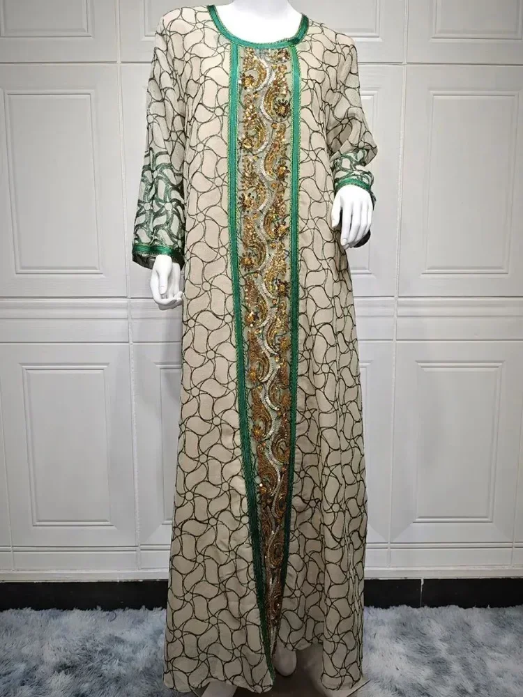 Robe longue brodée à paillettes pour femmes, caftan décontracté, marocain, turc, musulman, ramadan, aïd, saoudien, Dubaï, mode