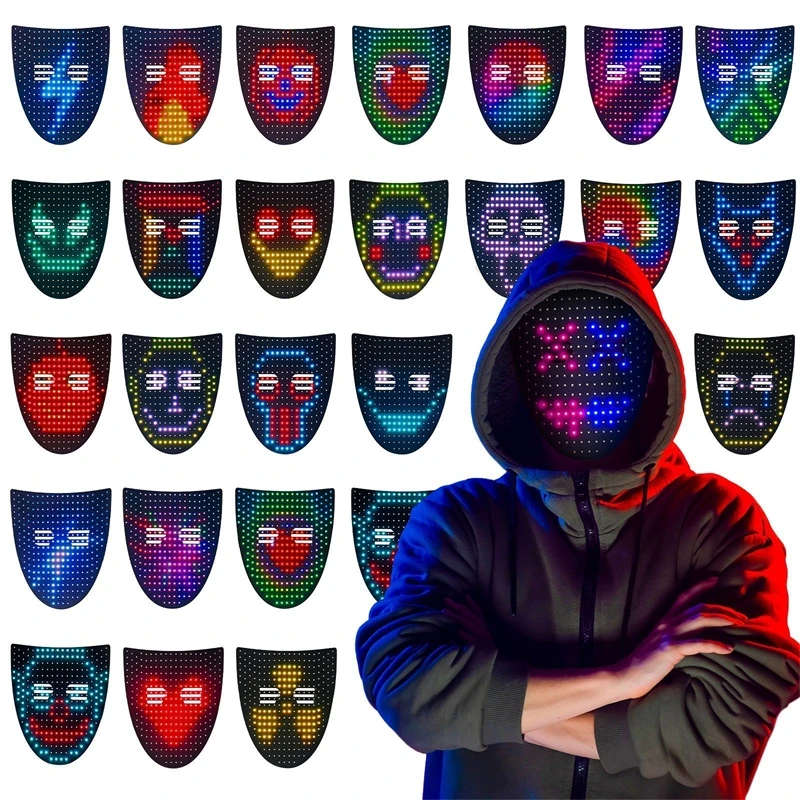

Светодиодная маска с датчиком жестов и изменением выражений лица, светящаяся в темноте, для Хэллоуина, вечеринок, танцев, баров, создания атмосферы для подростков, взрослых и пар.