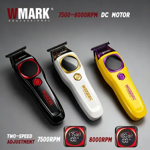 WMARK 3색상 NG-8004 NG-8204 이속 모터 LED 브러시리스 모터 무선 충전 베이스 헤어 클리퍼 DLC 블레이드 헤어 트리머