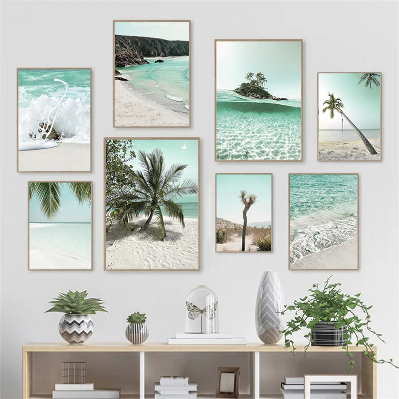 

Summer Beach Waves Natural Scenery Wall Art Canvas Paintings, Nordic Posters and Printed Wall Paintings, Bedroom Home Decoration