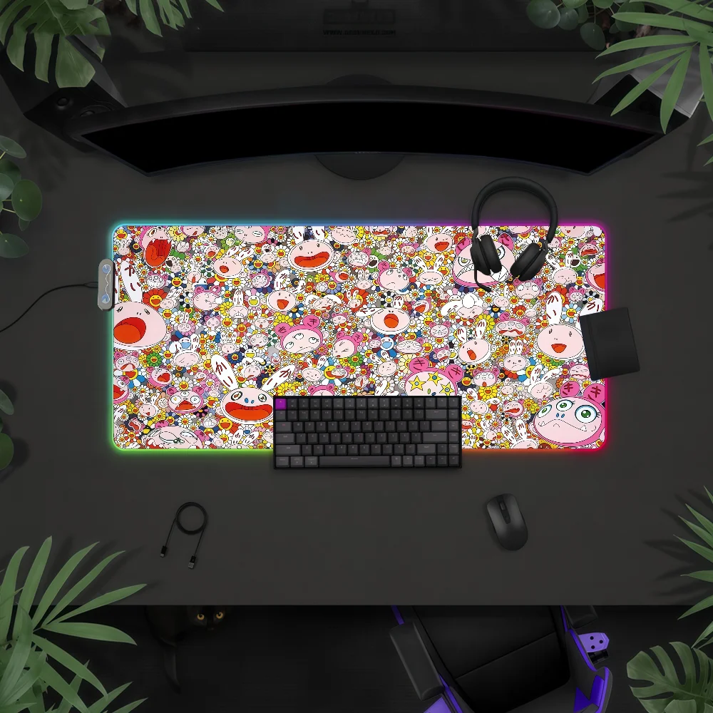 

Art T-Takashi M-Murakami Mouse Pad Waterproof RGB LED Light Colorful Game Keyboard Non-slip Cover Desk-mat Surface
