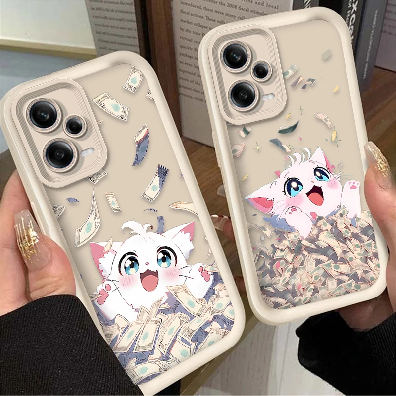 Banknote Get Rich Cat Case for Xiaomi Redmi Note 11 13 12 Pro Plus 4G 5G 11S 10S 12S 10 9 9S Redmi 14C 12C 13C A3 12 Back Cover