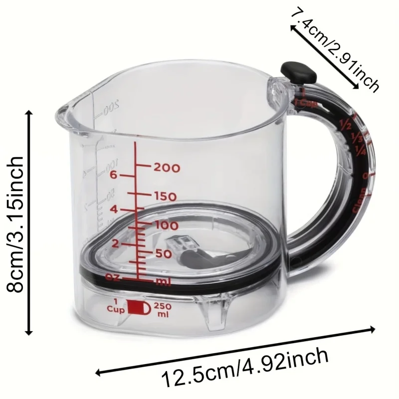 4-in-1 Plastic Measuring Cup Push Cup Adjustable Base Measure Cups for Kitchen Sticky Liquid Dry Ingredients Easy to Clean 250ml
