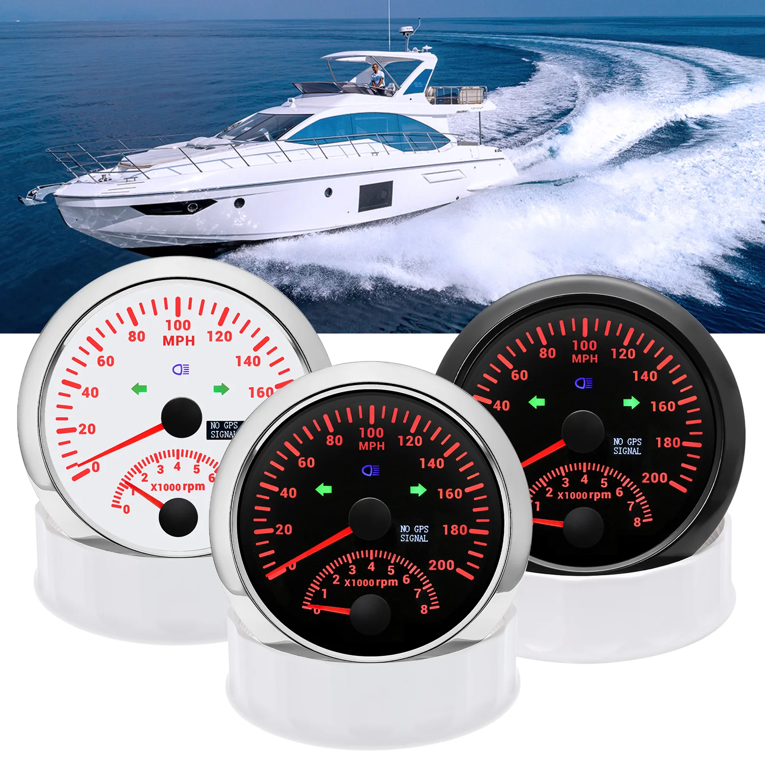 

0-200MPH 0-200kmh 85mm GPS спидометр с тахометром 0-8000RPM измеритель скорости одометра 120KMH для морского автомобиля, лодки 12 В/24 В