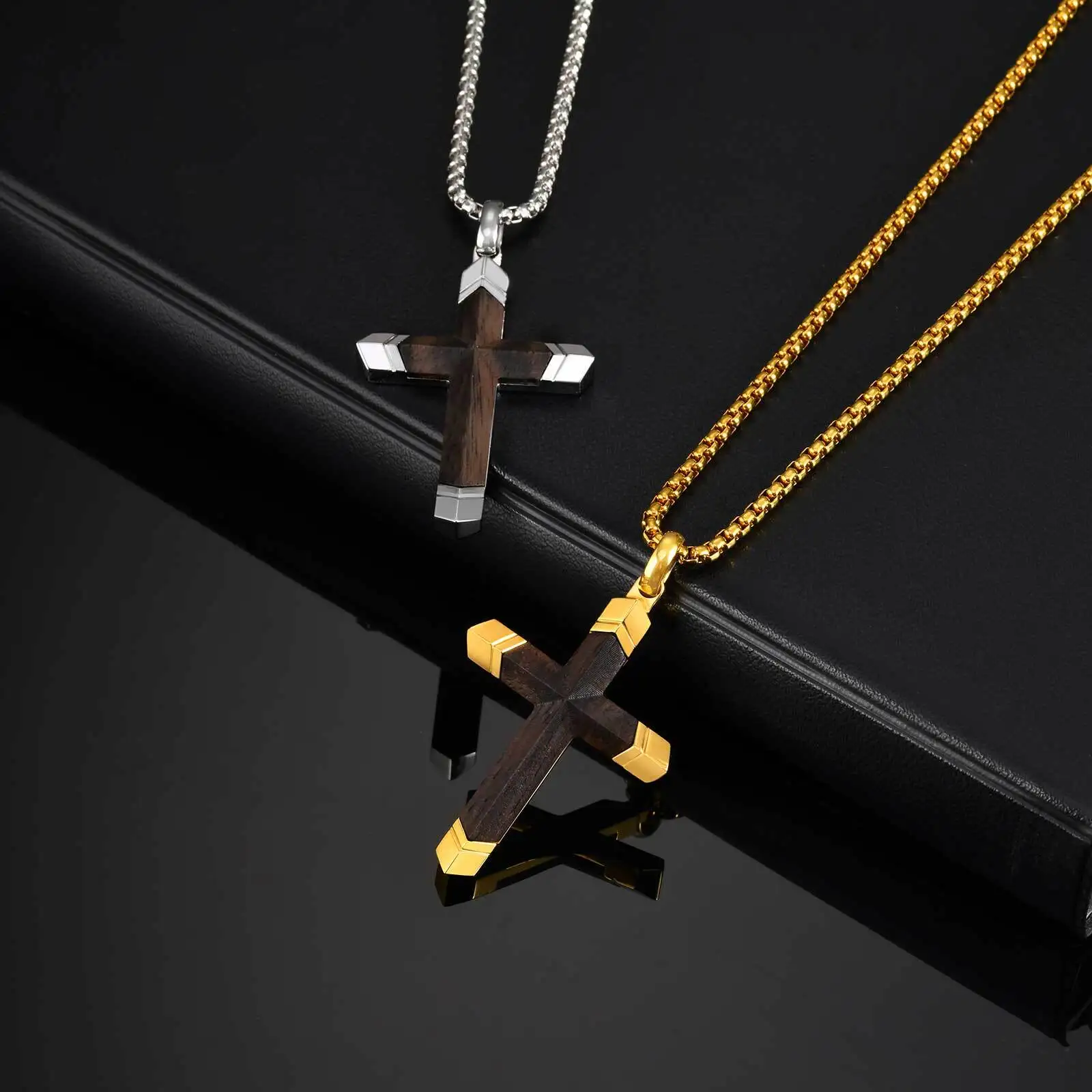 

Ebony Cross Pendant Necklace for Men Boys,Stainless Steel Gold Plated Necklace,Birthday Father's Day Gift