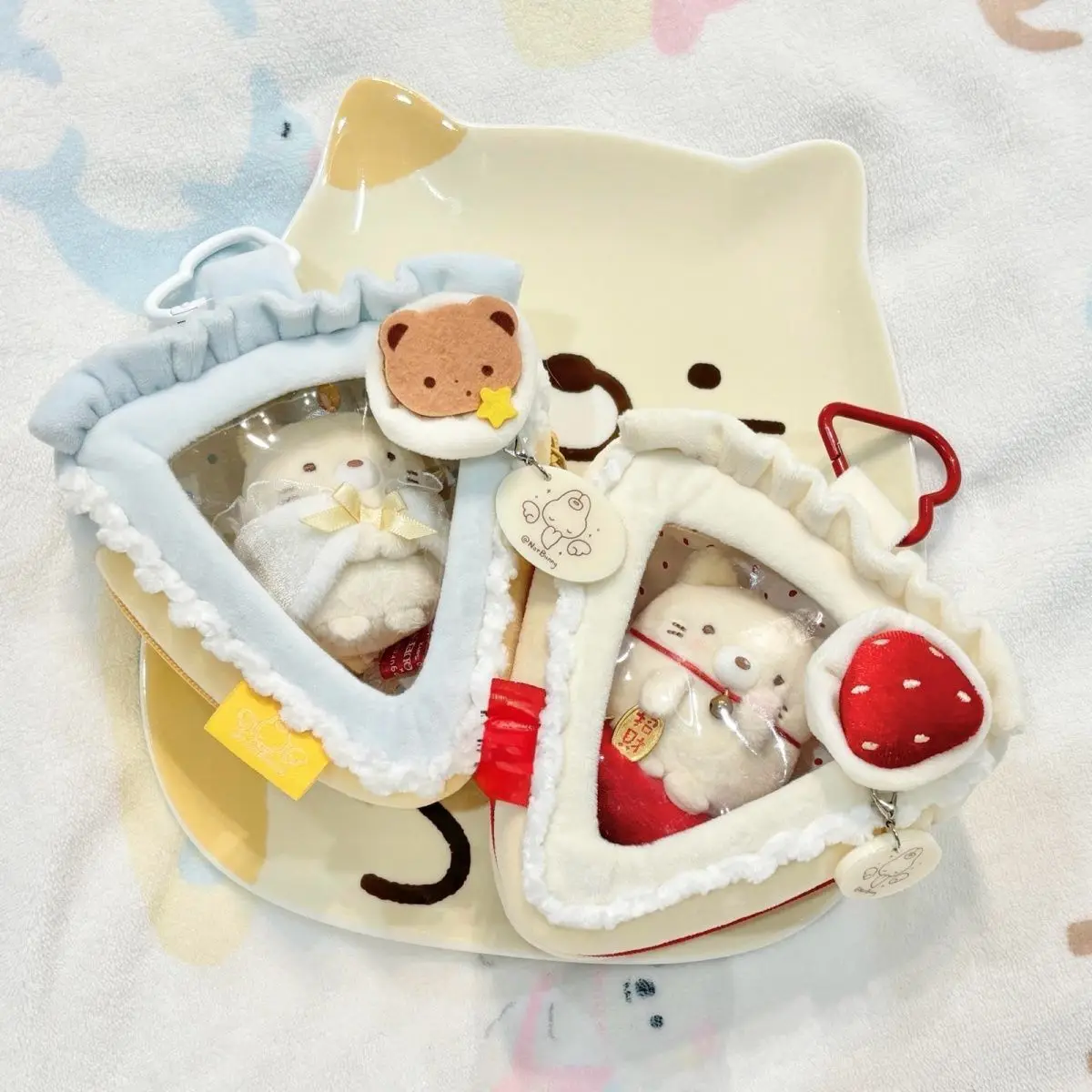In Stock Morebunny Strawberry Cake Cotton Doll Transparent Storage Bag Cute Ins Plush Display Pouch Keychain Pendant Friend Gift view 2