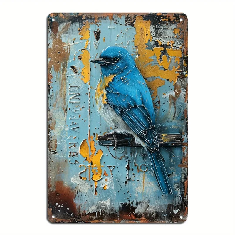 Bluebird Tin Painting Vintage Metal Poster Suitable for Home Kitchen Dining Room Bedroom Bathroom Garage Hotel Office Decoration