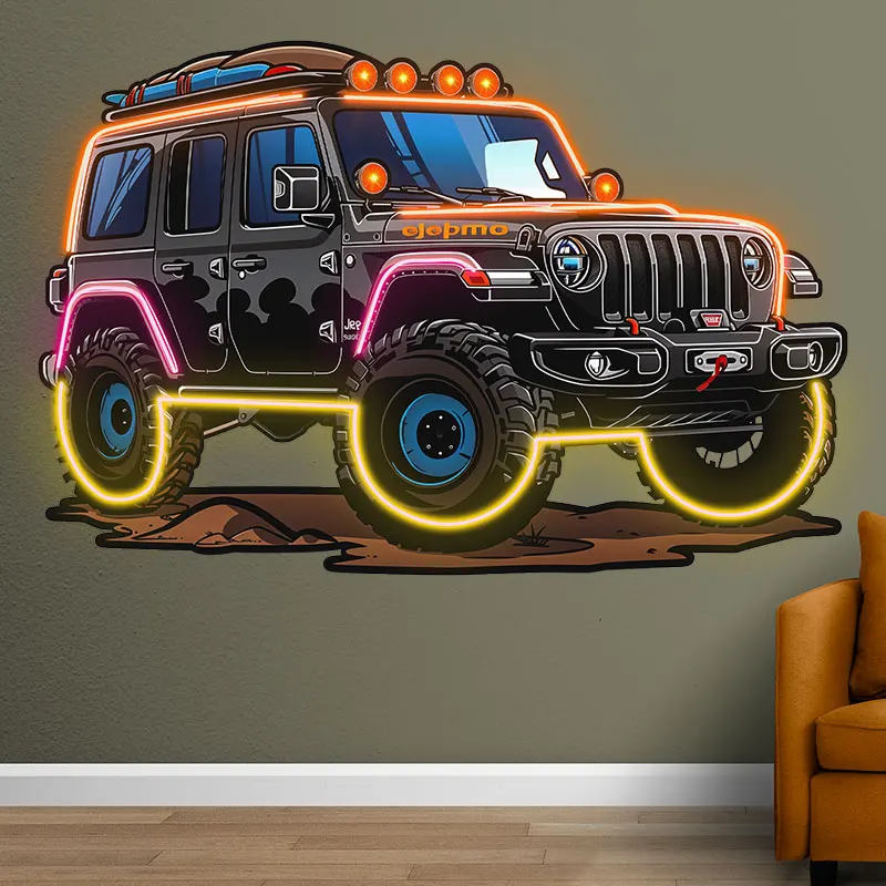 Black Jeep Neon signs Light, Creative LED Decorative Light, Unique Car Ambient Light, For Home, Party and Car Decoration