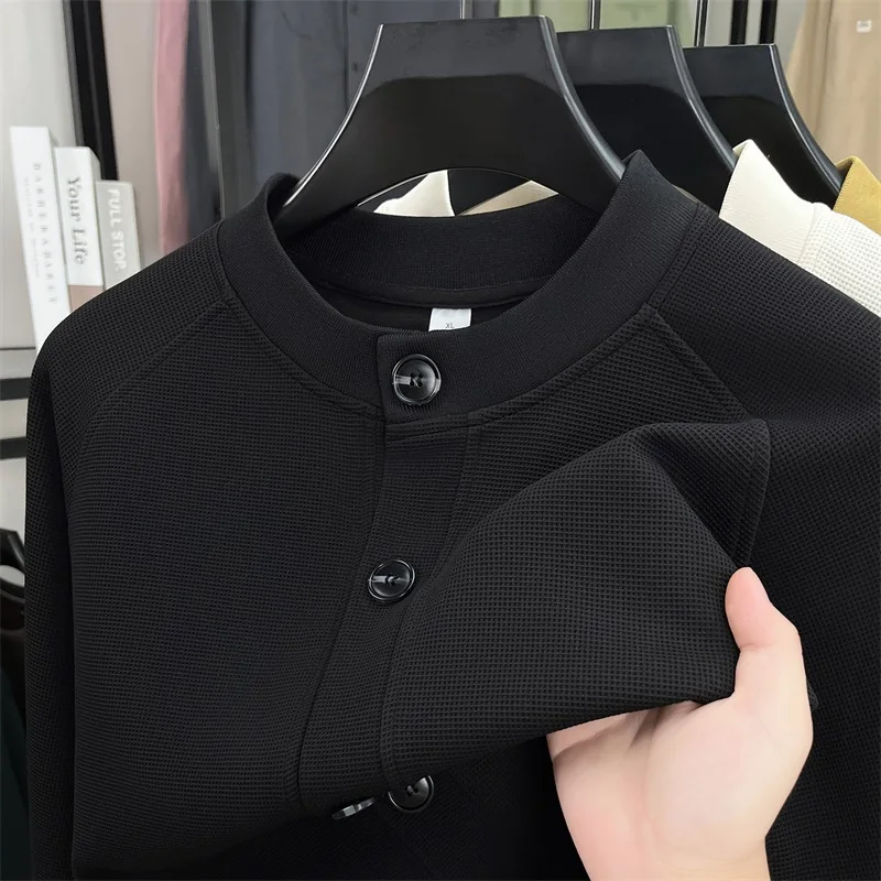 High end winter new men's knitted cardigan luxur solid color button jacquard design Korean casual round neck warm sweater coat