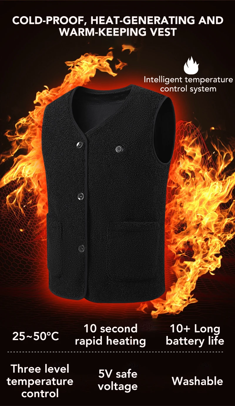 16 Bereiche elektrisch beheizte Weste Mann intelligente konstante Temperatur Heizung Kleidung V-Ausschnitt USB-betriebene Winter warme Weste Mantel – Detail 2