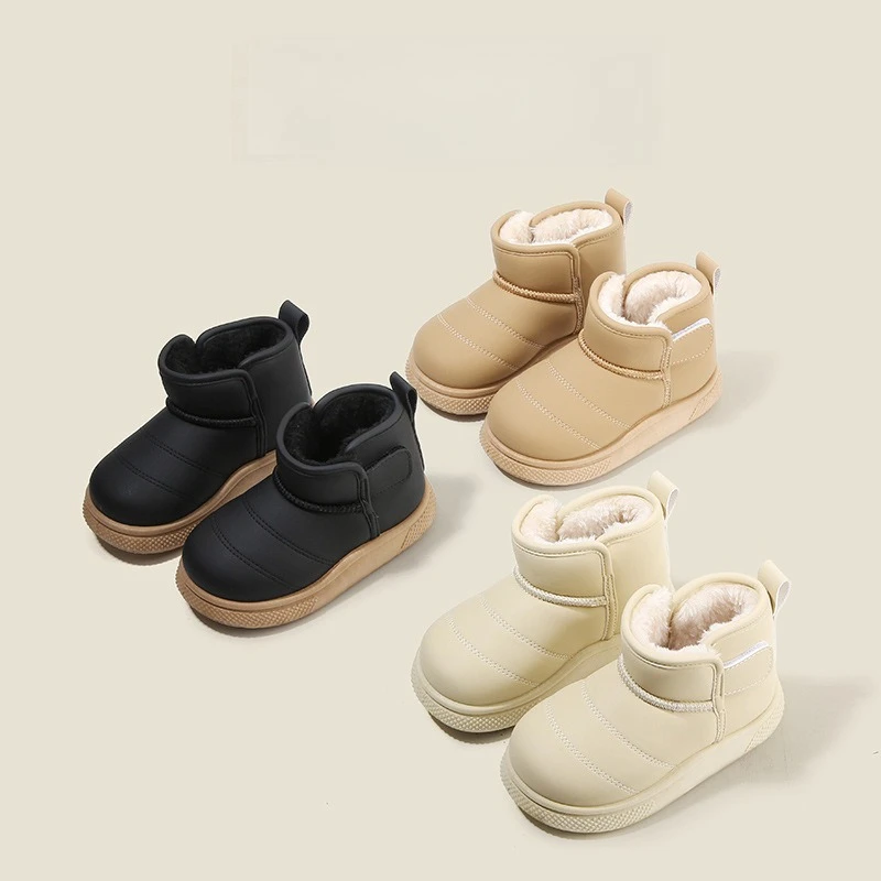 2026 Children Snow Boots Concise Style Plush Chunky Winter Kids Short Boot Solid Color Slip-on Unisex Classic Boys Girls Shoes