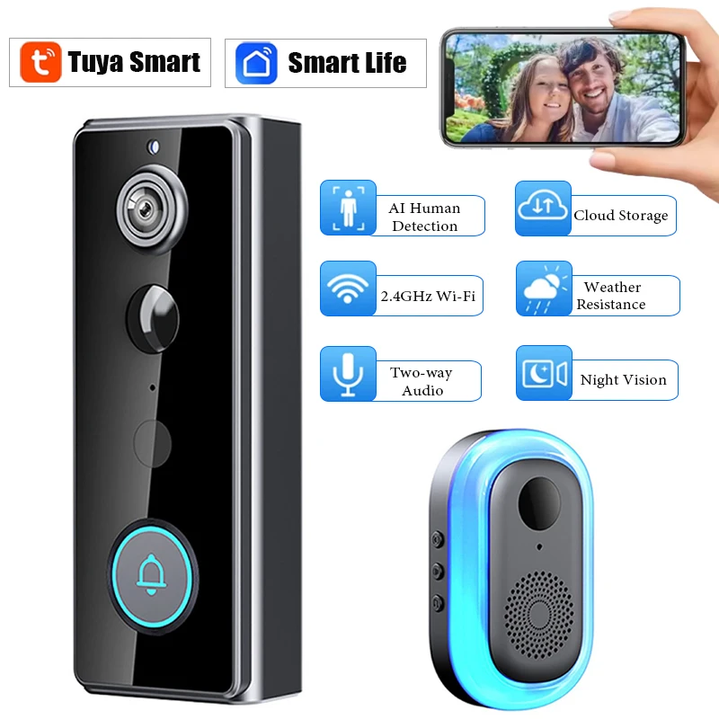 Timbre inteligente con cámara inalámbrica WIFI Tuya aplicación remota Control videoportero de vigilancia HD visión nocturna timbre impermeable