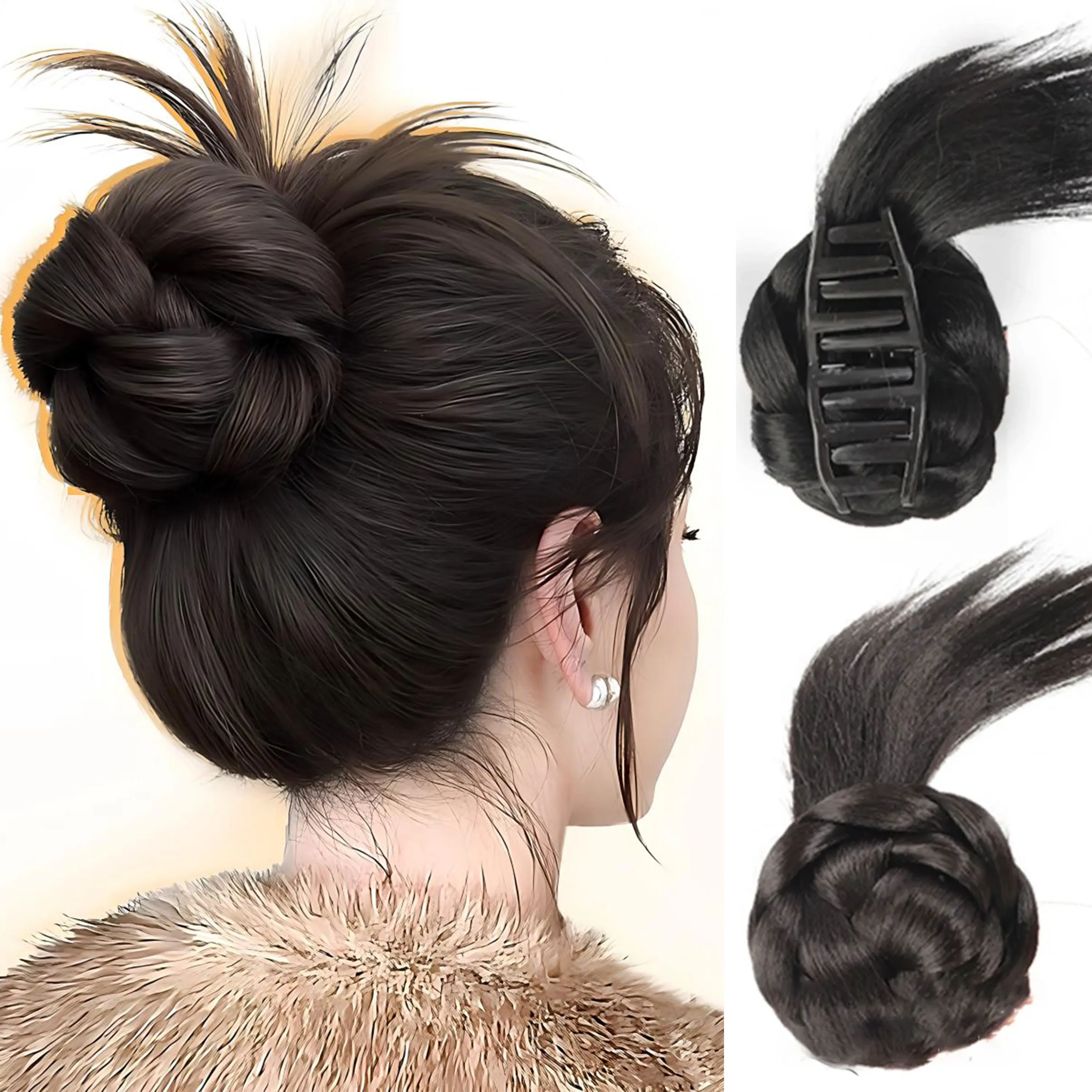 Elegant Synthetic Hair Bun for Women, New Fashion Meatball Head Hair Clip, High Temperature Fiber Hair Accessories with Floral D
