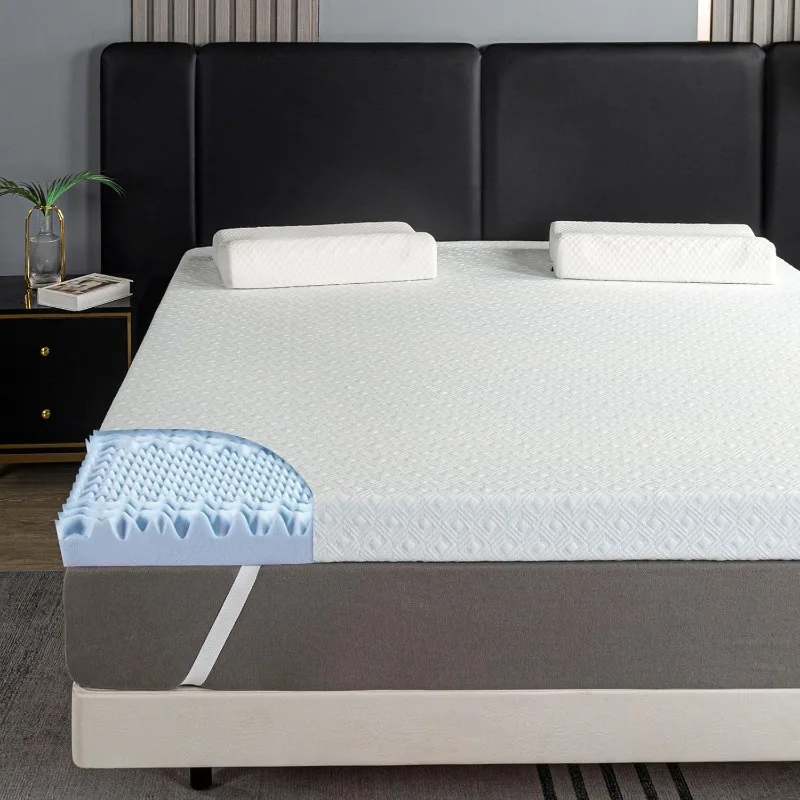 

4 Inch 7-Zone Memory Foam Mattress Topper Twin Size with Removable Cover, Cooling Gel-Infused Swirl Egg Crate Memory Foam