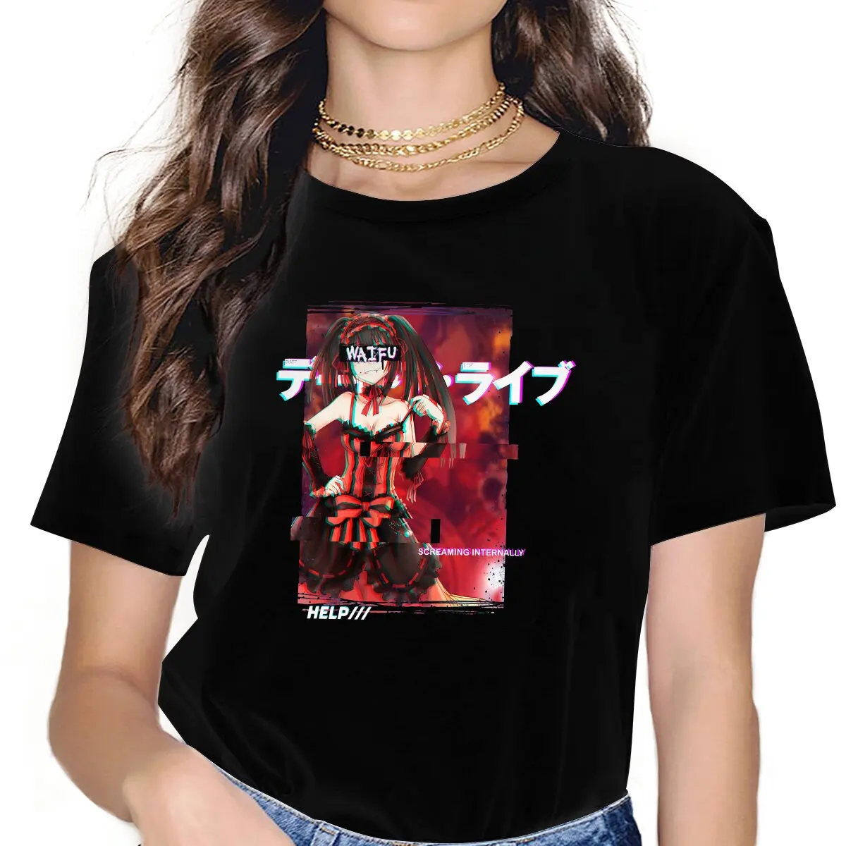 Kurumi Waifu Classic Women's T Shirt Date A Live Shido Itsuka Manga Unique Tees Short Sleeve Round Neck T-Shirt Clothing