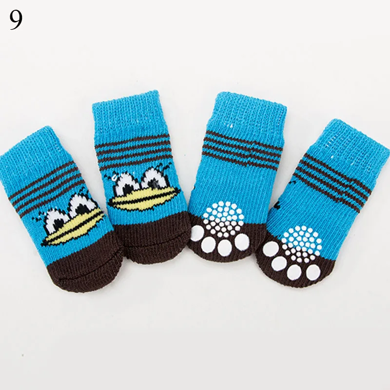 4Pcs Anti Slip Skid Pet Shoes Socks Cute Cartoon Soft Breathable Paw Protector for Small Puppy Cat Dogs Winter Warm Dog Socks