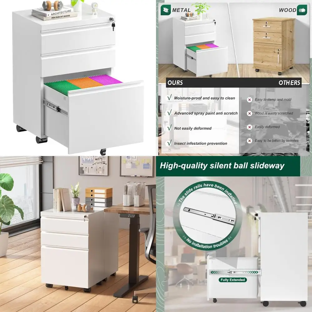 خزانة ملفات Superday ذات 3 أدراج، خزانة ملفات عمودية معدنية متدحرجة بعجلات، خزائن ملفات صغيرة تحت المكتب للمكتب المنزلي