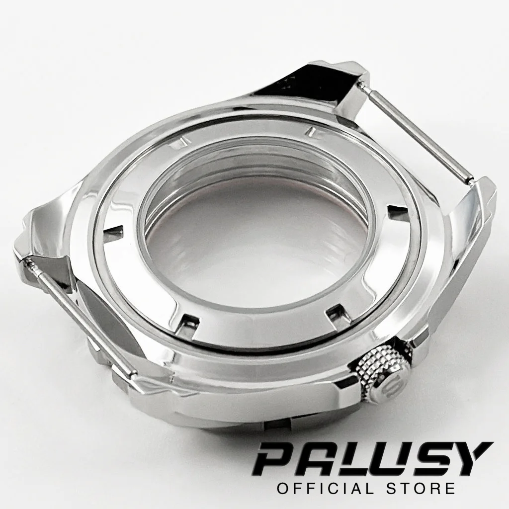 Caja de reloj de anillo verde de 44MM, caja de reloj de acero inoxidable plateado, compatible con movimiento NH34, NH35, NH36, NH38, NH39, NH70, NH72