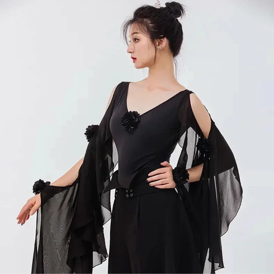 Lotus manica lunga foro braccio design body femminile vestito da ballo latino donne performance di ballo sala da ballo vestito pancia HY1007