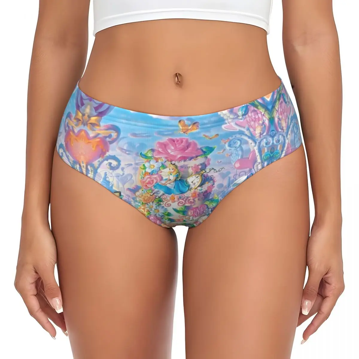 Benutzerdefinierte Alice im Wunderland Prächtige kurze Höschen Damen atmungsaktive Cartoons Unterwäsche