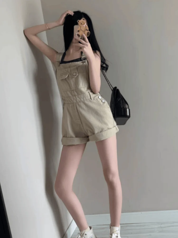 

Trendy Casual Denim Overalls Women's ort Pants High Waist Summer New Loose Anti-Aging Vintage Sle Overall orts