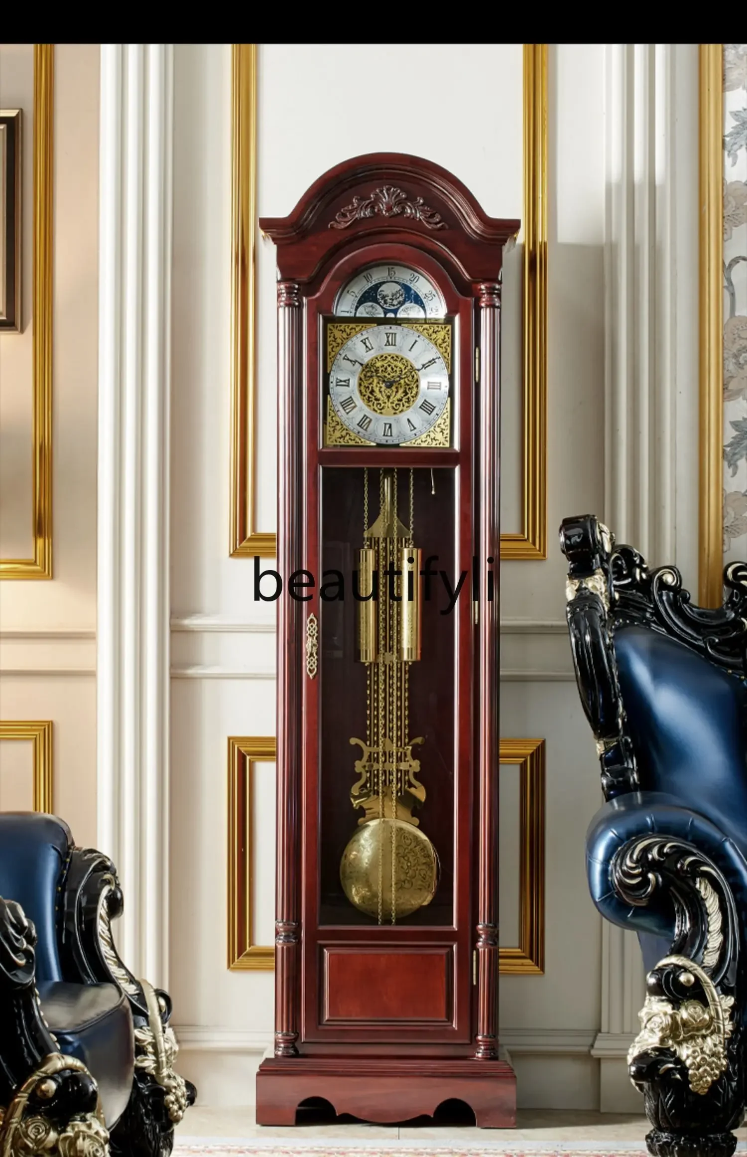 New Chinese vertical floor clock living room home retro villa seat clock mechanical pendulum clock American Y96