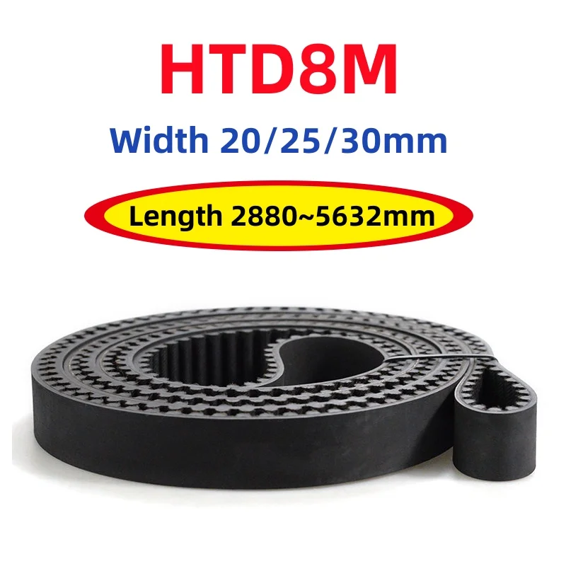 HTD8M Black Rubber Timing Belt Width 20/25/30mm 8M Closed Loop Synchronous Belts Length 2880~5632mm