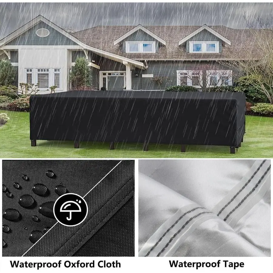 Furniture Covers Outdoor Table Cover Waterproof Rectangular 420D Garden Dining Table Cover Wind Dust Proof AntiUV Patio Sectiona