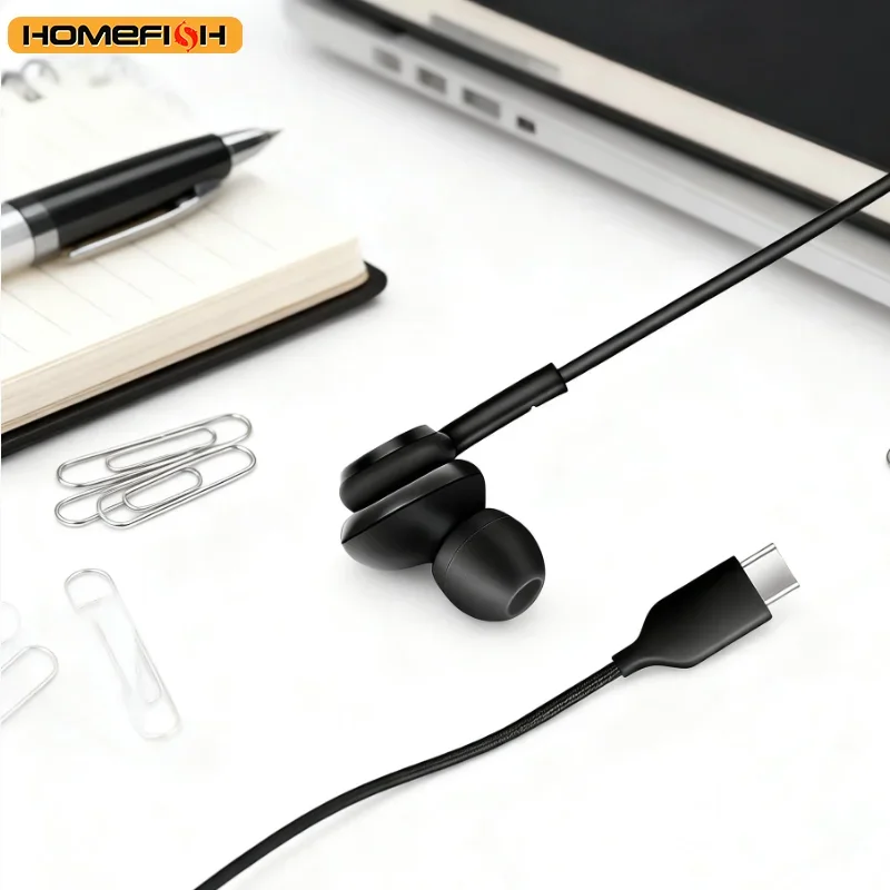 HOMEFISH USB-C Wired Earbuds In-Ear Headphones with Mic HiFi Stereo Sound Tangle-Free Braided Cable Type-c,3.5mm 2skus