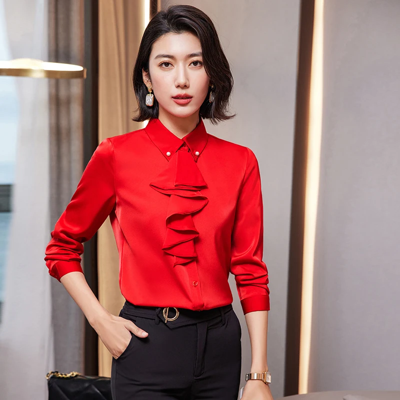 Women's Formal Long Sleeve Chiffon Shirt, Professional Temperament Blouses, Office Ladies Work Tops, Spring Fashion, New, 2024