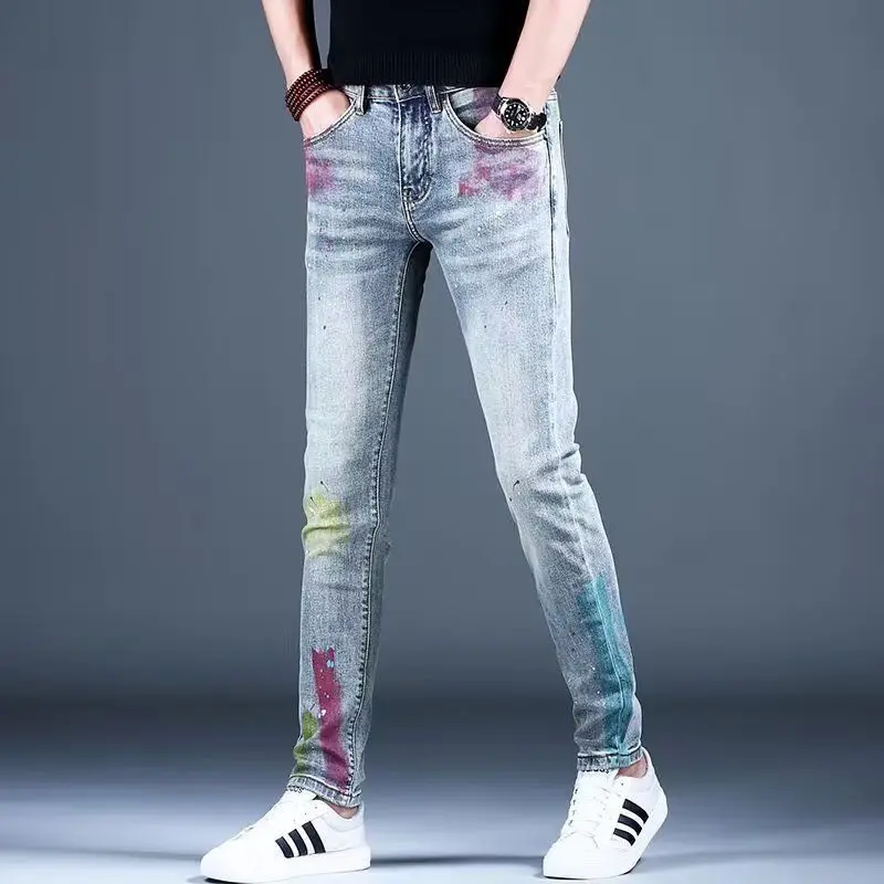 

Fall Men's Slim Fit Retro Jeans Elastic Casual Fashionable Long Pants Youth Popular Style All Seasons Wear Comfortable Denim