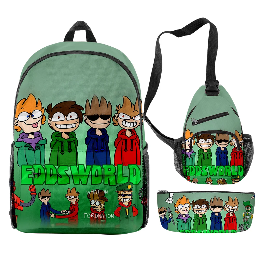 Harajuku Popular Funny eddsworld 3D Print 3pcs/Set pupil School Bags Travel Laptop Backpack Chest Bag Pencil Case