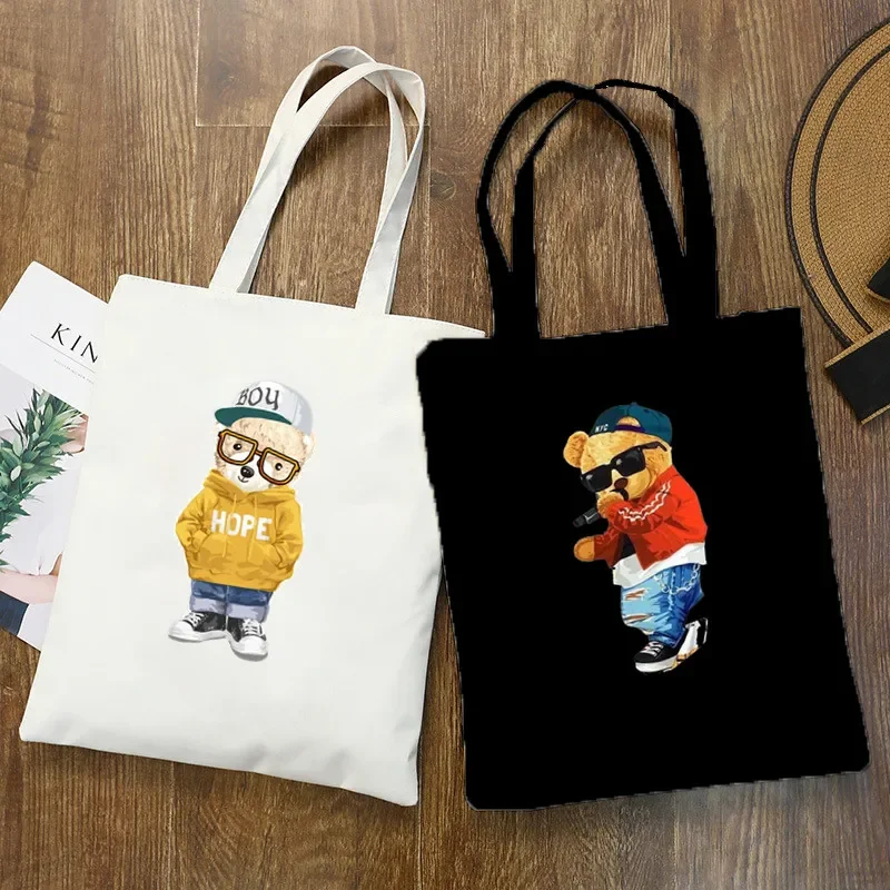 Fashion Bear print Eco Women Shoulder Bags female Handbag Canvas Shopping Bag Casual Large Ladies Travel Totes Bags 2022