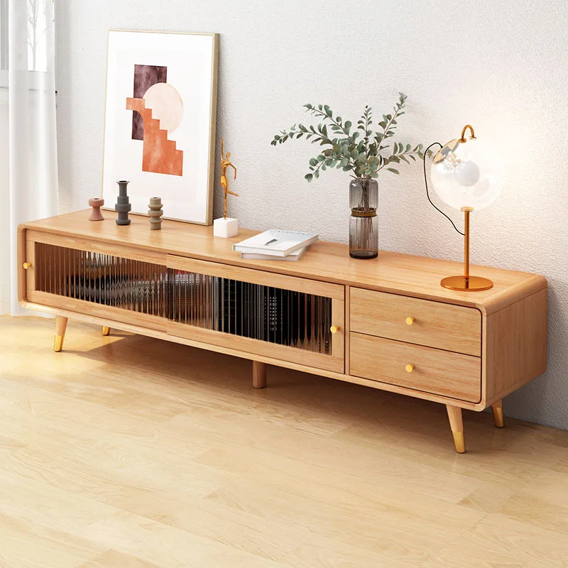 Nordic solid wood TV cabinet, coffee table combination, modern and simple small household living room, oak color TV cabinet