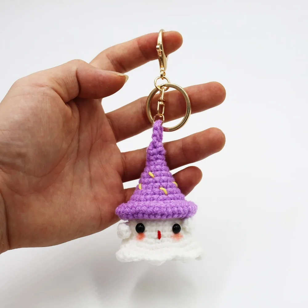 Handmade Knitting Ghost Keychain Crochet Car Keyring Little Ghost Key Pendant Colorful Headwear Creative