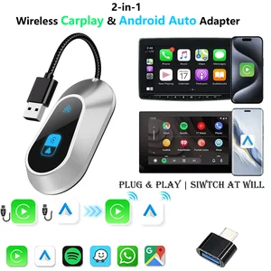 2in1 Wireless Android Auto Adapter & CarPlay Box AI Smart Conversion Car Intelligent Systems For Car With Wired Android Auto