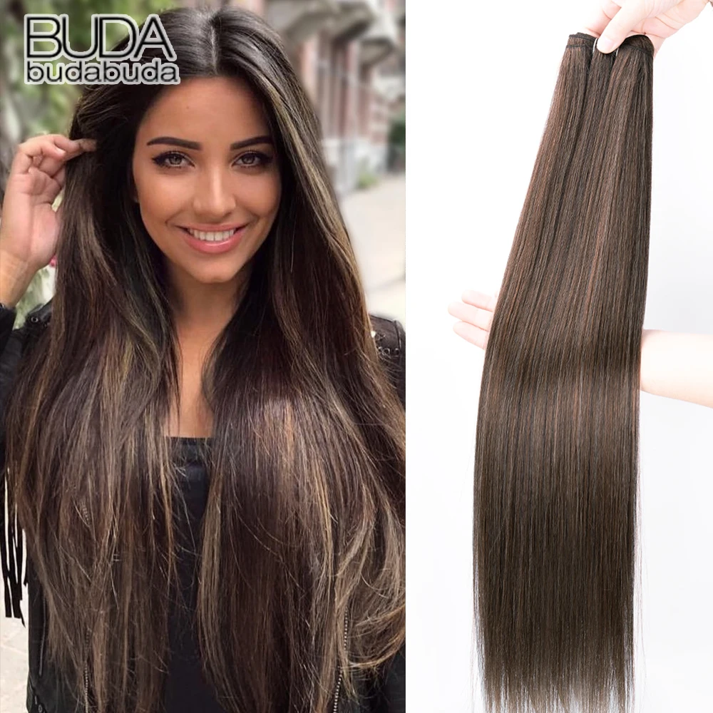 26Inch Synthetic Straight Hair Weave Hair Bundles 150g Natural Long Hair Extensions Yaki Straight Hair Weaving For Women Fake