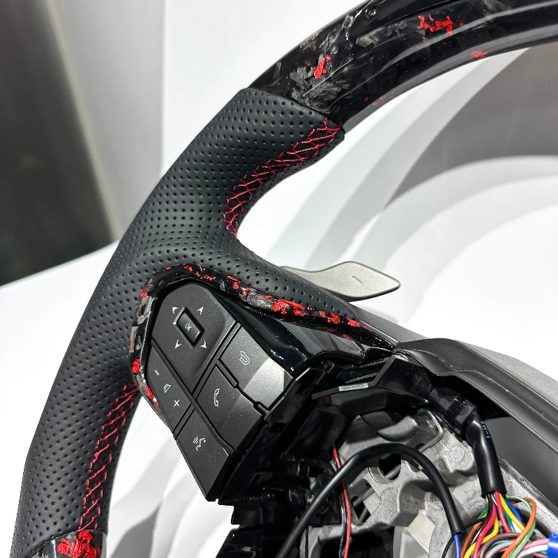 Red forged carbon fiber LED speed display steering wheel for Toyota Alphard view 5