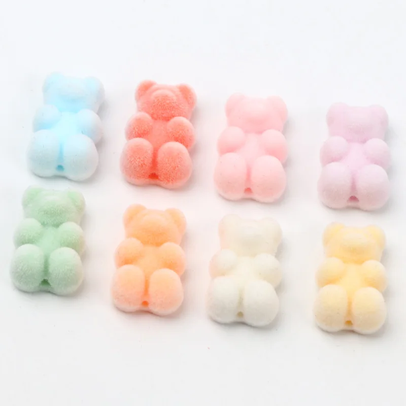 10pcs Macarons Color Gummy Mini Flocked Bear Charms for Jewelry Making DIY Pendants Earrings Necklaces Creative Finding 18X12mm