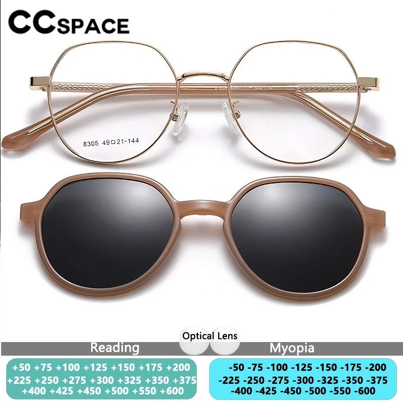 Damen-Lesebrille mit magnetischem Clip, polarisierte Sonnenbrille zum Aufstecken, modischer optischer Brillenrahmen aus Metall