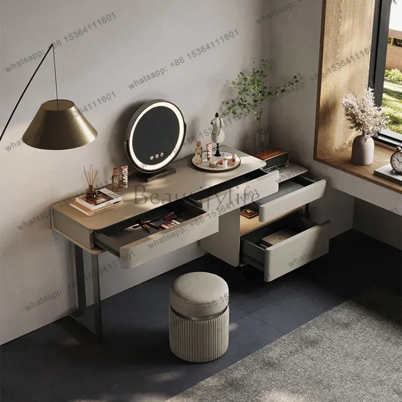 LJY Luxury Storage Wood Vanity Table Mirror Stool Luxury Bedroom Dresser Organizer Beauty Comfortable Schminktisch Trendy Furnit