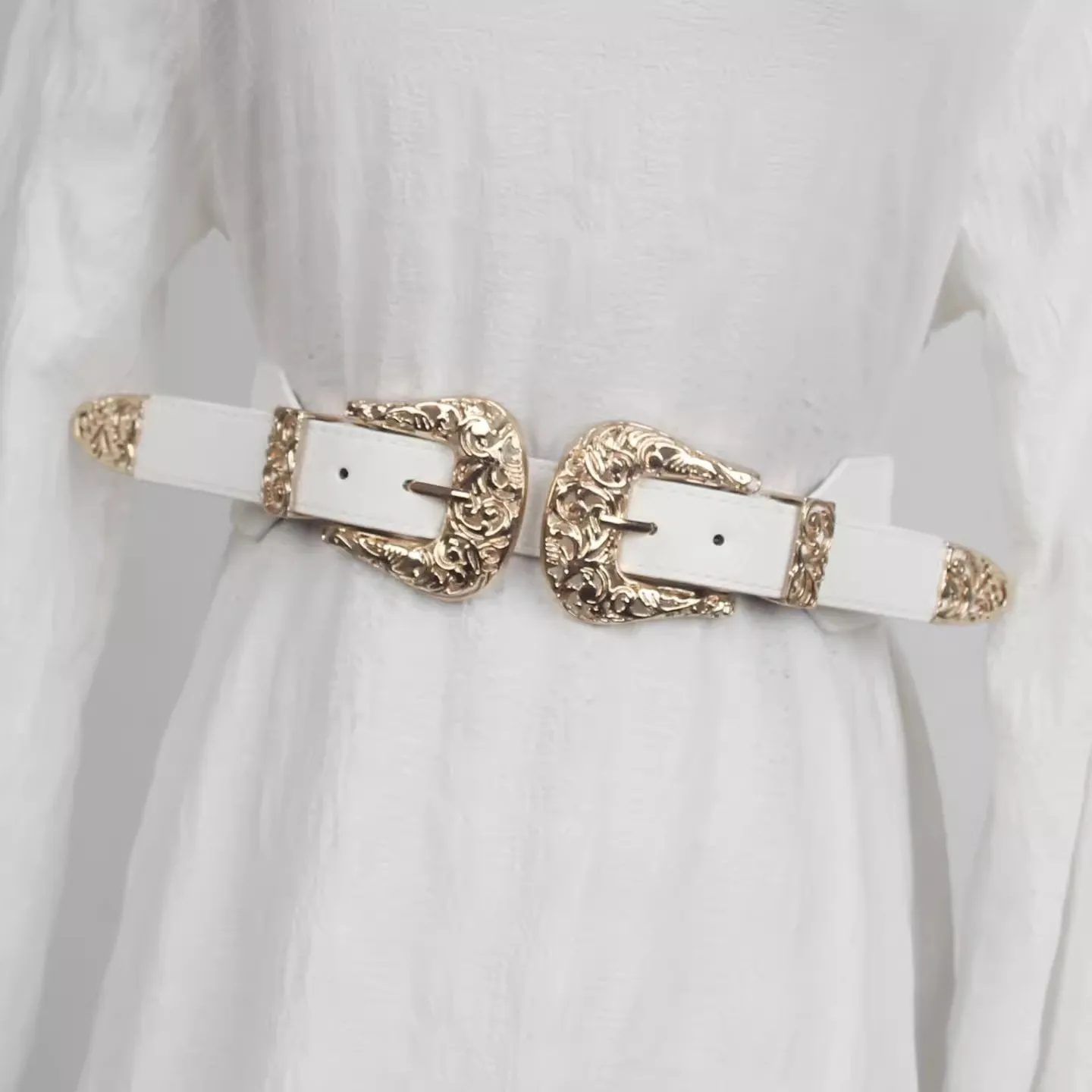 

Women's Vintage Gold Buckle Elastic PU Leather Corset Female Cummerbund Coat Waistband Dress Decration Wide Belt J1403