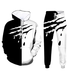 Bear Grab 3D Printed Two-Piece Hooded Sweatpants for Men Fall/winter Casual Street Retro Men's Fashion Sweatshirt