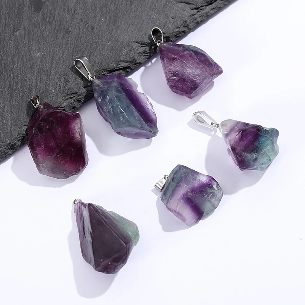 1Pc Natural Rainbow Fluorite Pendant Raw Stone Irregular Healing Crystals Colorful Gemstone Rough Stones DIY Crystal with String