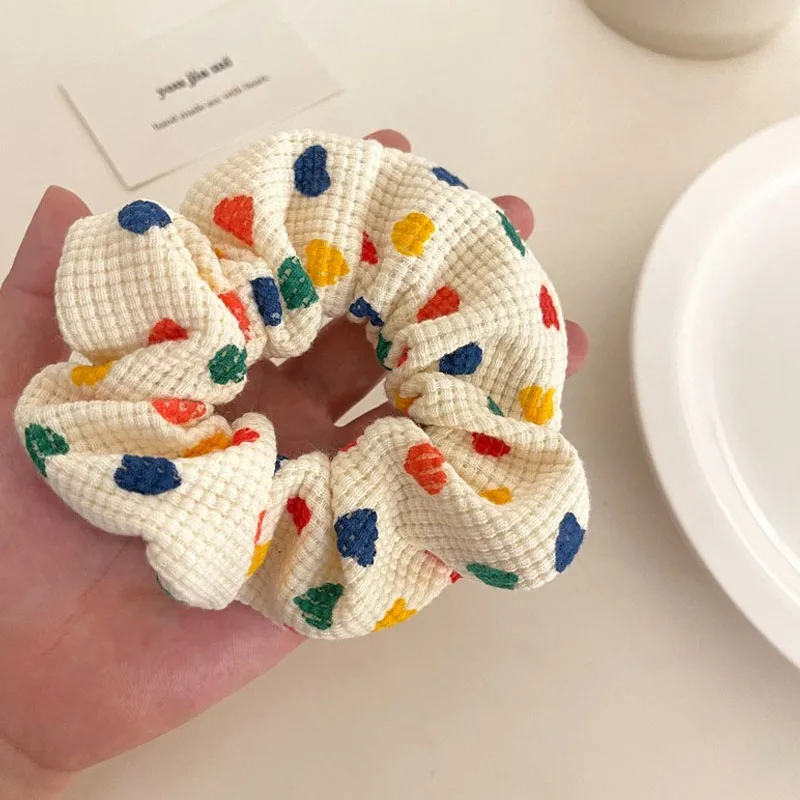 

Женские милые разноцветные резинки для волос с принтом в виде сердечек, широкие эластичные, для причесок, модные аксессуары для волос