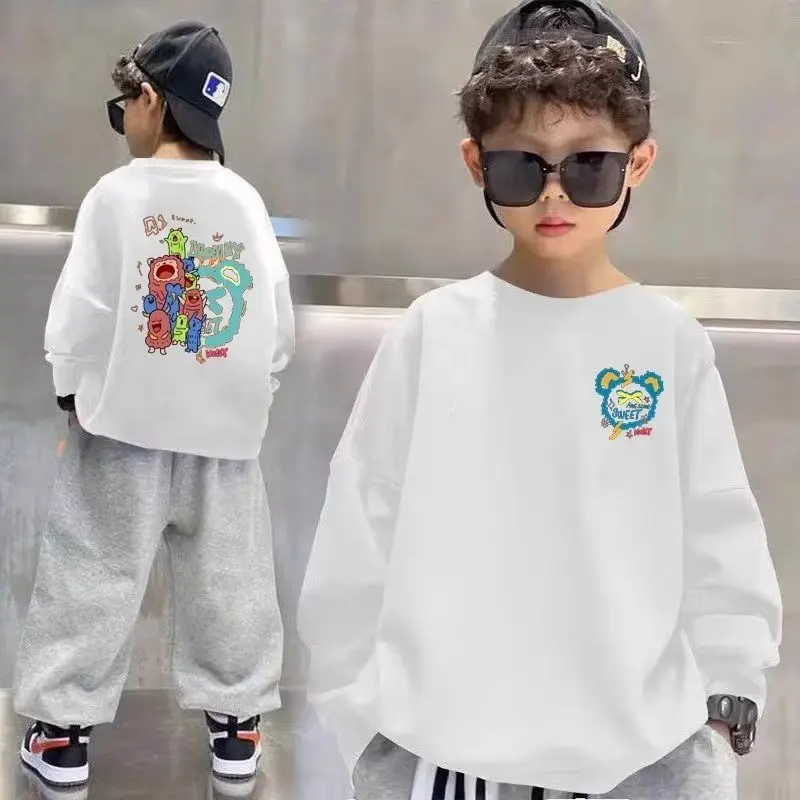 2023 New Versatile Boys Girls Cartoon Fashion print Casual Sweatshirts Children\'s Spring & Autumn O-Neck Pullover Kids Clothes