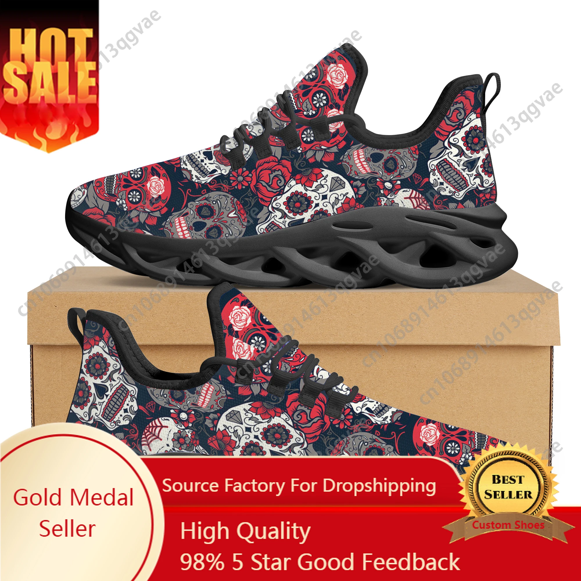 

Horror Sugar Skull Ladies Walking Shoes Fashion Comfortable Non-slip Lace Up Running Shoes Lightweight Outdoor Casual Sneakers